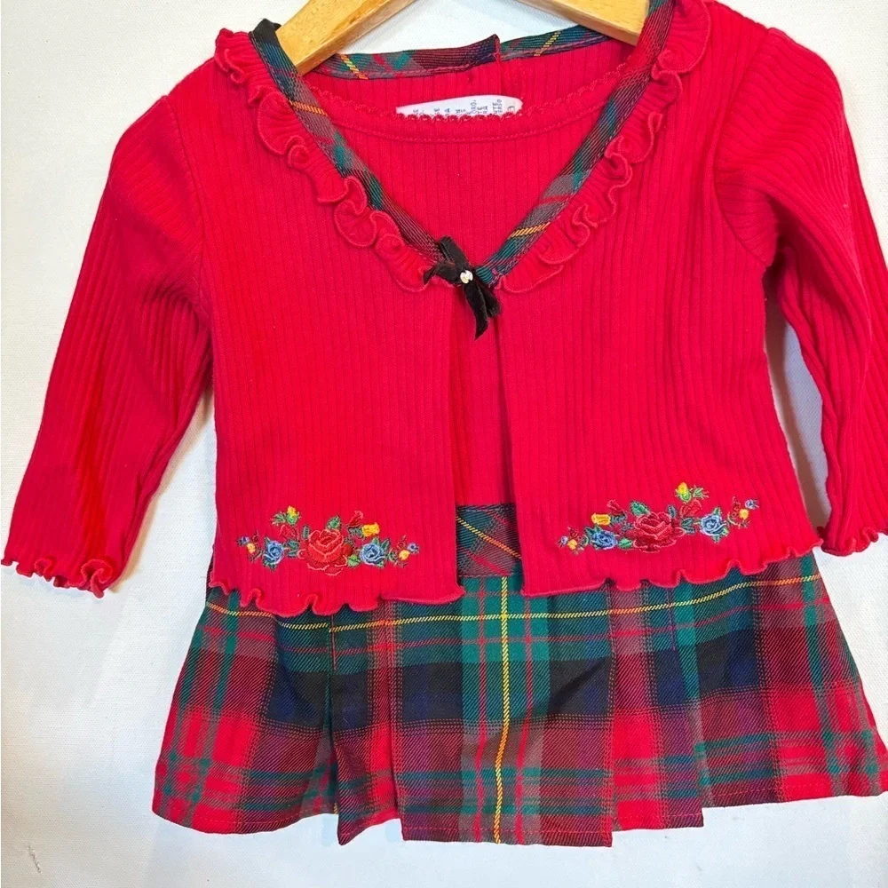 Youngland Girls 6-9M Dress Red Velvet Plaid Pleated Skirt